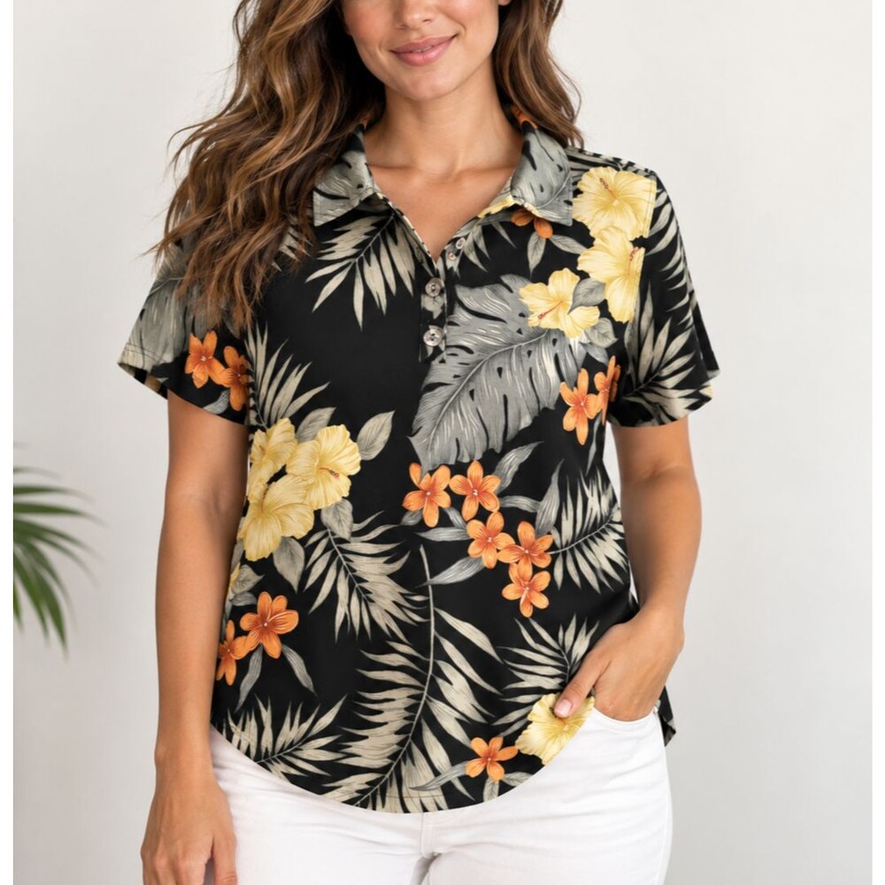 Tommy Bahama Women’s Hawaiian Aloha Pullover Shirt Black Floral Silk XL (16)